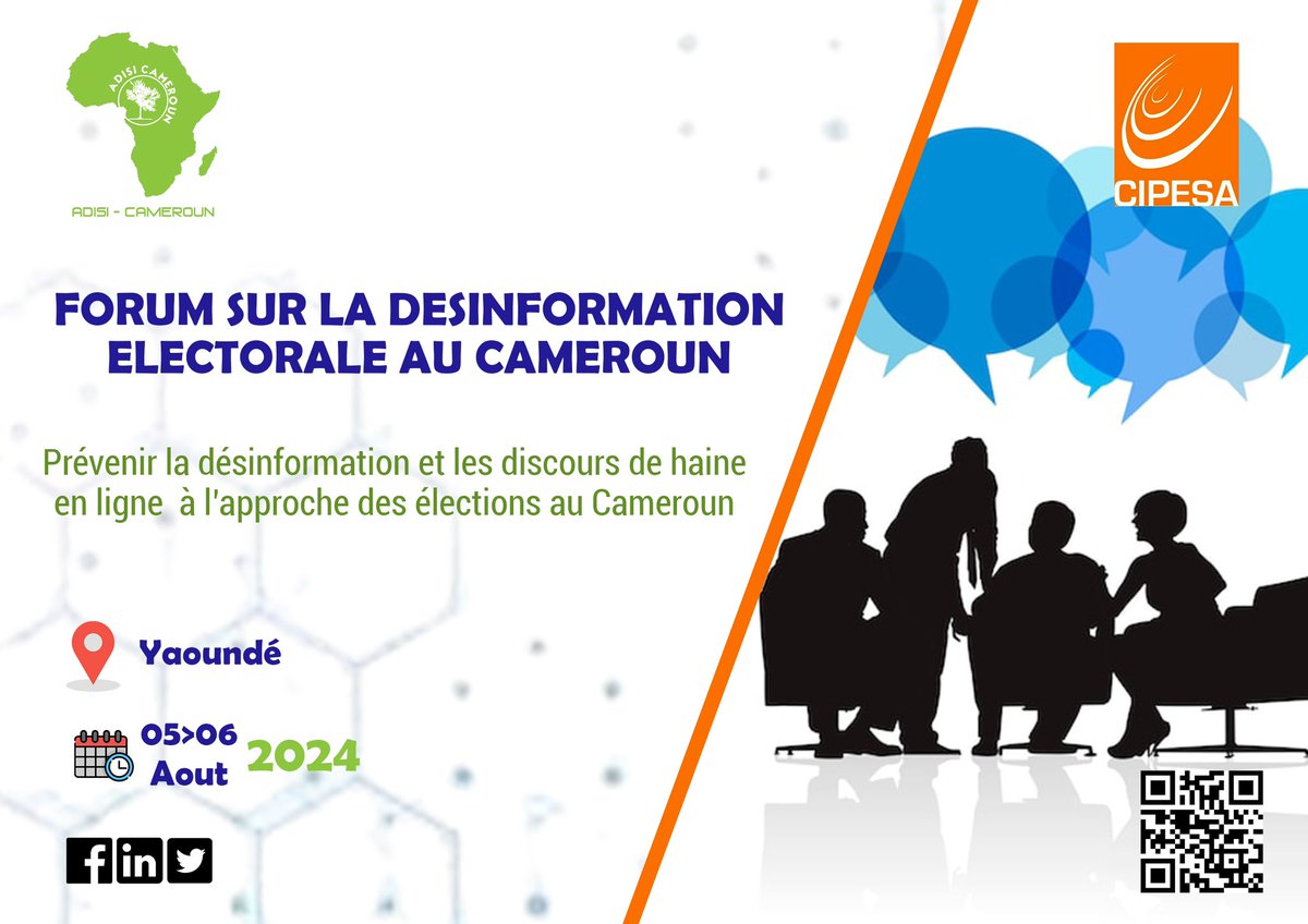 KAMTCHANG1's tweet image. #presidentielle2025
#Yaounde abrite les 05 et 06 Août prochain, un mini-forum en partenariat avec @cipesaug sur la désinformation électorale alors que la présidentielle approche à grand pas, avec ses signaux qui inondent déjà la toile.