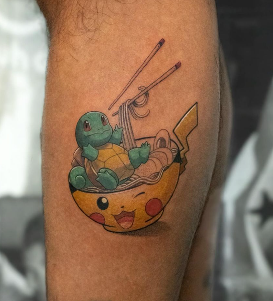 Inkebration's tweet photo. Crazy Pokemon tattoos by sebastian_tattoo from Miami 🔥

https://t.co/pNIPWqvkNq

just love the idea about the little pokemons sitting in pokeballs enjoying ramen 😂
What of these 4 is your favorite ? 🧐

#tattoo #artwork #colortattoos #pokemon #pokeball #ramen #noodles https://t.co/PqfX9shKHk