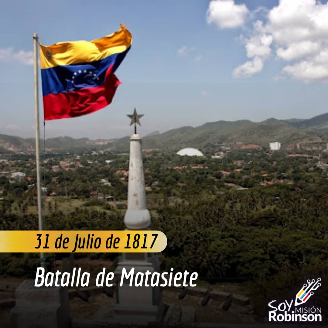 Batalla de Matasiete ocurrida en el año de 1817 cerca de la ciudad de La Asunción entre las fuerzas independentistas comandadas por Francisco Esteban Gómez y las fuerzas españolas a las órdenes de Pablo Morillo.

#GanoLaPazYLaEsperanza 

<a href="/NicolasMaduro/">Nicolás Maduro</a> 
<a href="/_LaAvanzadora/">Yelitze Santaella</a>
