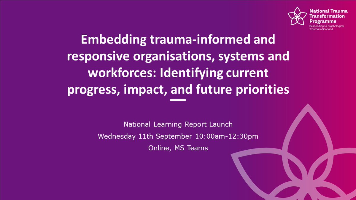 Join us to hear more about the progress of embedding a trauma-informed and responsive approach across Scotland. We’ll be sharing learning from new reports and examples from local areas driving forward this work. Sign up to our webinar on 11th Sept: rb.gy/ni1hgs