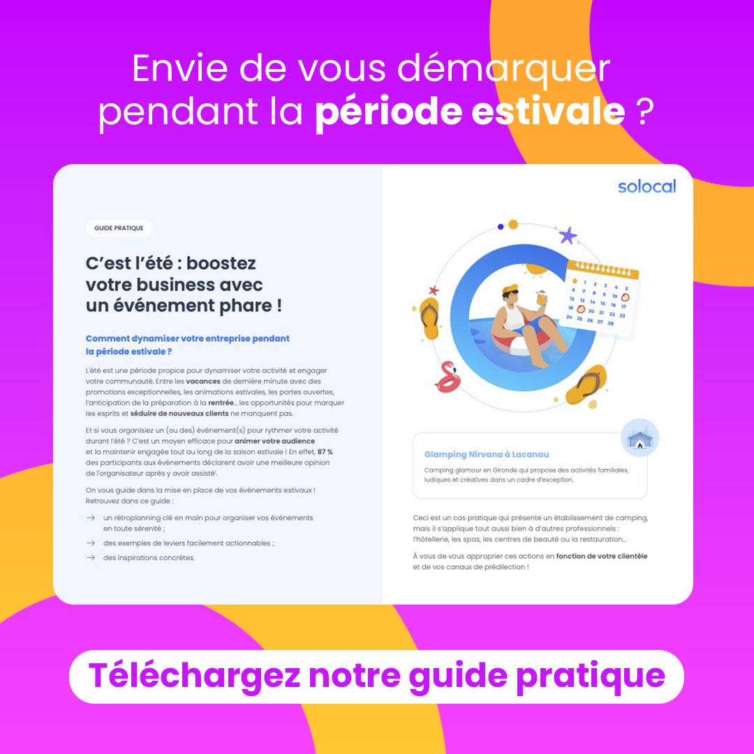 Profitez de l'#été pour dynamiser votre #business avec des #événements 😎
#Téléchargez notre #guide pour proposer une #expérience complète à votre #clientèle 👉 tinyurl.com/mr2umtr9