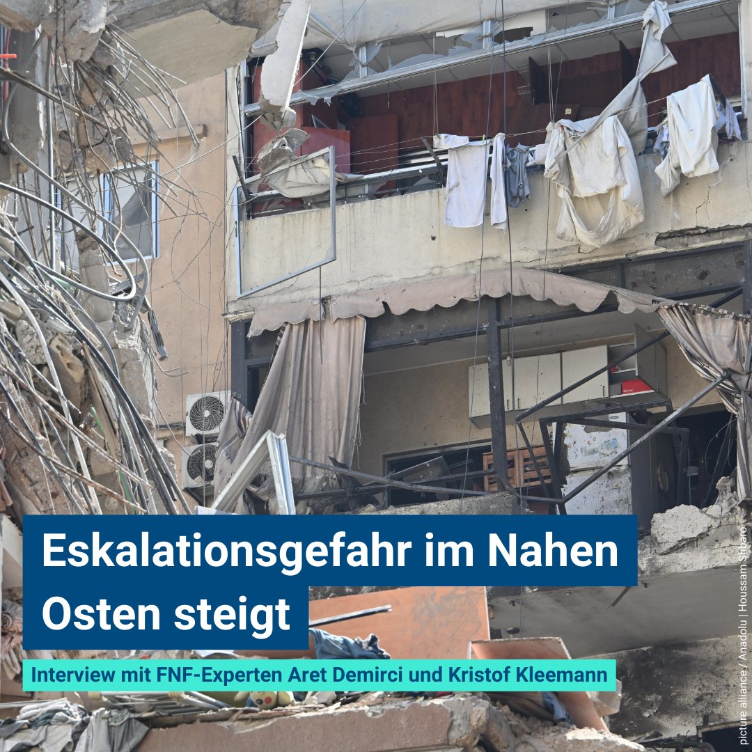 Friedrich-Naumann-Stiftung für die Freiheit (@fnfreiheit) on Twitter photo Nach der gezielten Tötung von hochrangigen Mitgliedern der Hisbollah und Hamas wächst die Sorge vor einer Eskalation im Nahen Osten.
Aret Demirci <a href="/demirci_aret/">Aret Demirci</a>, Leiter des <a href="/FNFLebanon/">FNF Lebanon & Syria</a> Büros in Beirut, und <a href="/KristofKleemann/">Kristof Kleemann</a>, Leiter des <a href="/FNF_Jerusalem/">FNF - Jerusalem</a> Büros, ordnen die Nach der gezielten Tötung von hochrangigen Mitgliedern der Hisbollah und Hamas wächst die Sorge vor einer Eskalation im Nahen Osten.
Aret Demirci <a href="/demirci_aret/">Aret Demirci</a>, Leiter des <a href="/FNFLebanon/">FNF Lebanon & Syria</a> Büros in Beirut, und <a href="/KristofKleemann/">Kristof Kleemann</a>, Leiter des <a href="/FNF_Jerusalem/">FNF - Jerusalem</a> Büros, ordnen die