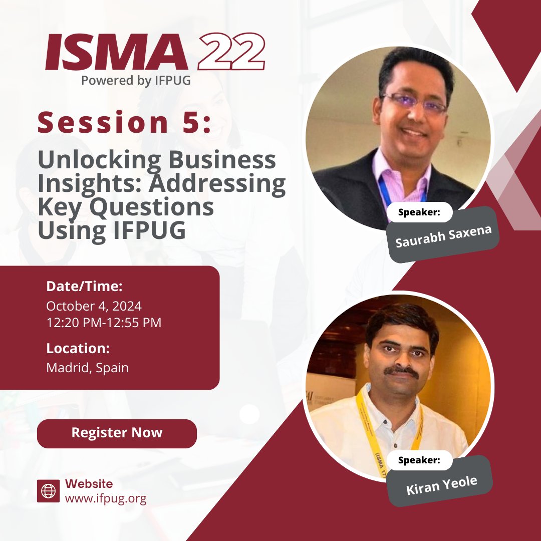 There are various challenges faced by customers &amp; vendors related to software sizing and estimations. Secure your spot for #ISMA22 as Saurabh Saxena &amp; Kiran Yeole share their implementation experience in addressing these challenges. Early rates end Monday: bit.ly/3yRlAhb