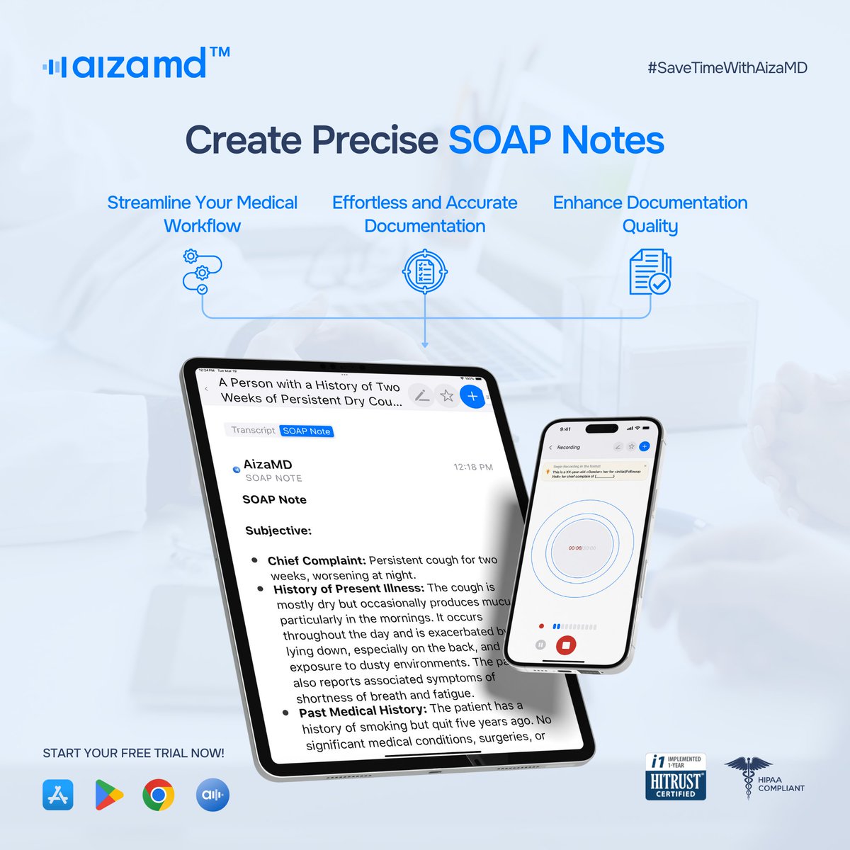 savelife_ai's tweet image. Enhance your efficiency with AizaMD! Quickly generate precise SOAP notes and spend more quality time with patients. 🩺

Try AizaMD Today!
💻 WebApp: app.aizamd.ai
🌐 Chrome Extension: chromewebstore.google.com/detail/aizamd/…

#SOAPNotes #MedicalInnovation #AizaMD