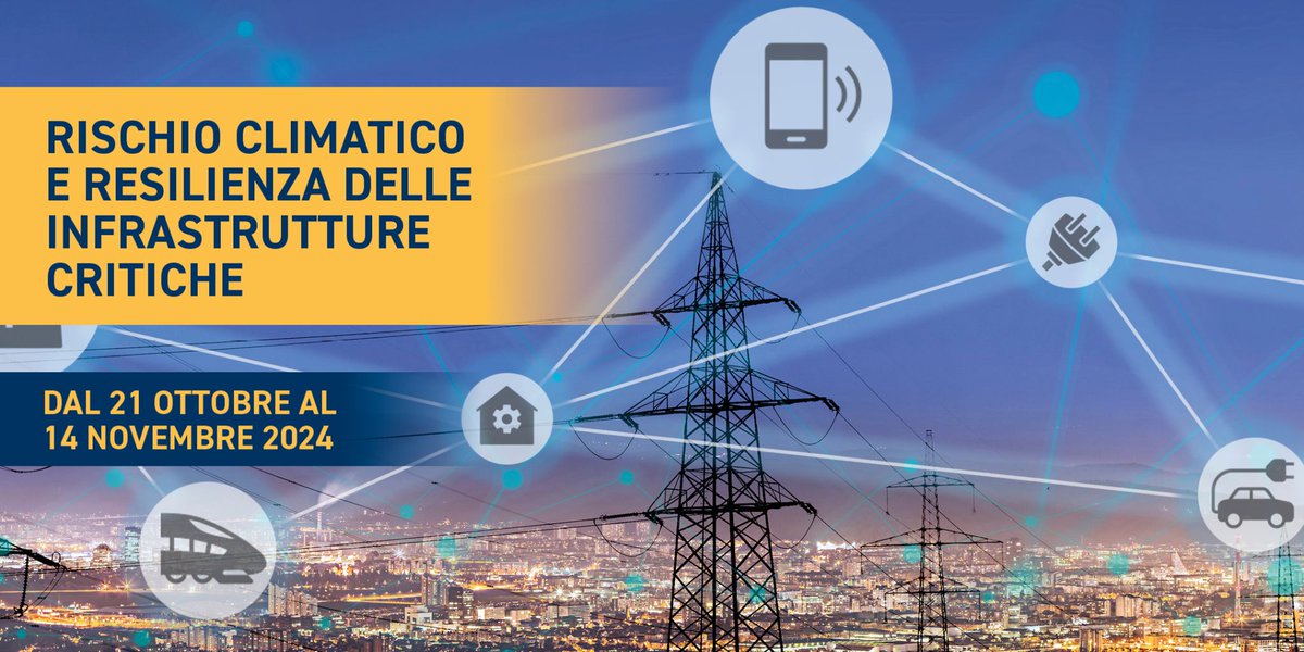 🎉Aperte le iscrizioni al nuovo corso Cineas "𝐑𝐢𝐬𝐜𝐡𝐢𝐨 𝐜𝐥𝐢𝐦𝐚𝐭𝐢𝐜𝐨 𝐞 𝐫𝐞𝐬𝐢𝐥𝐢𝐞𝐧𝐳𝐚 𝐝𝐞𝐥𝐥𝐞 𝐢𝐧𝐟𝐫𝐚𝐬𝐭𝐫𝐮𝐭𝐭𝐮𝐫𝐞 𝐜𝐫𝐢𝐭𝐢𝐜𝐡𝐞"
Iscriviti ➡️lnkd.in/d4ES4G2G

📅 Date corso: 21/10 - 14/11/24
⌛️ Scadenza iscrizioni: 11/10

#RischiClimatici