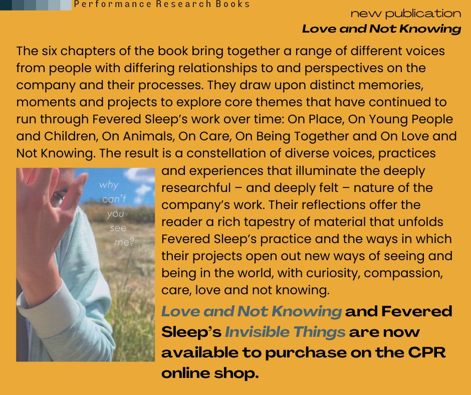 Find out more below about one of our recent publications, Love and Not Knowing, which celebrates 25-years of wonderful work by <a href="/feveredsleep/">Fevered Sleep</a> 
Copies are available to purchase via the CPR online shop at: bit.ly/loveandnotknow…