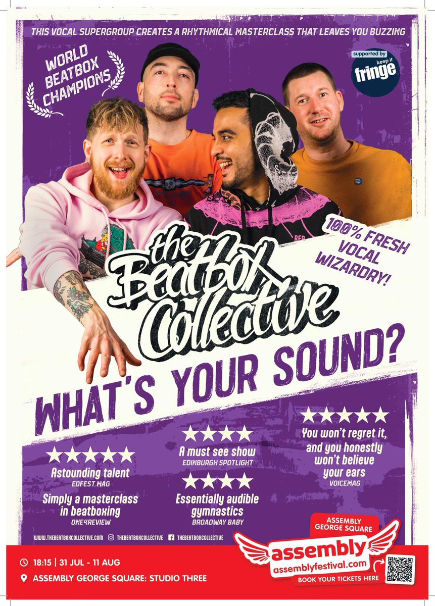 TheBeatboxCollective (@therealtbc) on Twitter photo #UnleashYourFringe #quickflyer #whatsyoursound #keepitfringe <a href="/edfringe/">Edinburgh Festival Fringe</a>
Opening night at 6:15pm today. 5* show. <a href="/AssemblyFest/">Assembly Festival</a> george sq gardens studio. See you there!
assemblyfestival.com/whats-on/665-t… #UnleashYourFringe #quickflyer #whatsyoursound #keepitfringe <a href="/edfringe/">Edinburgh Festival Fringe</a>
Opening night at 6:15pm today. 5* show. <a href="/AssemblyFest/">Assembly Festival</a> george sq gardens studio. See you there!
assemblyfestival.com/whats-on/665-t…