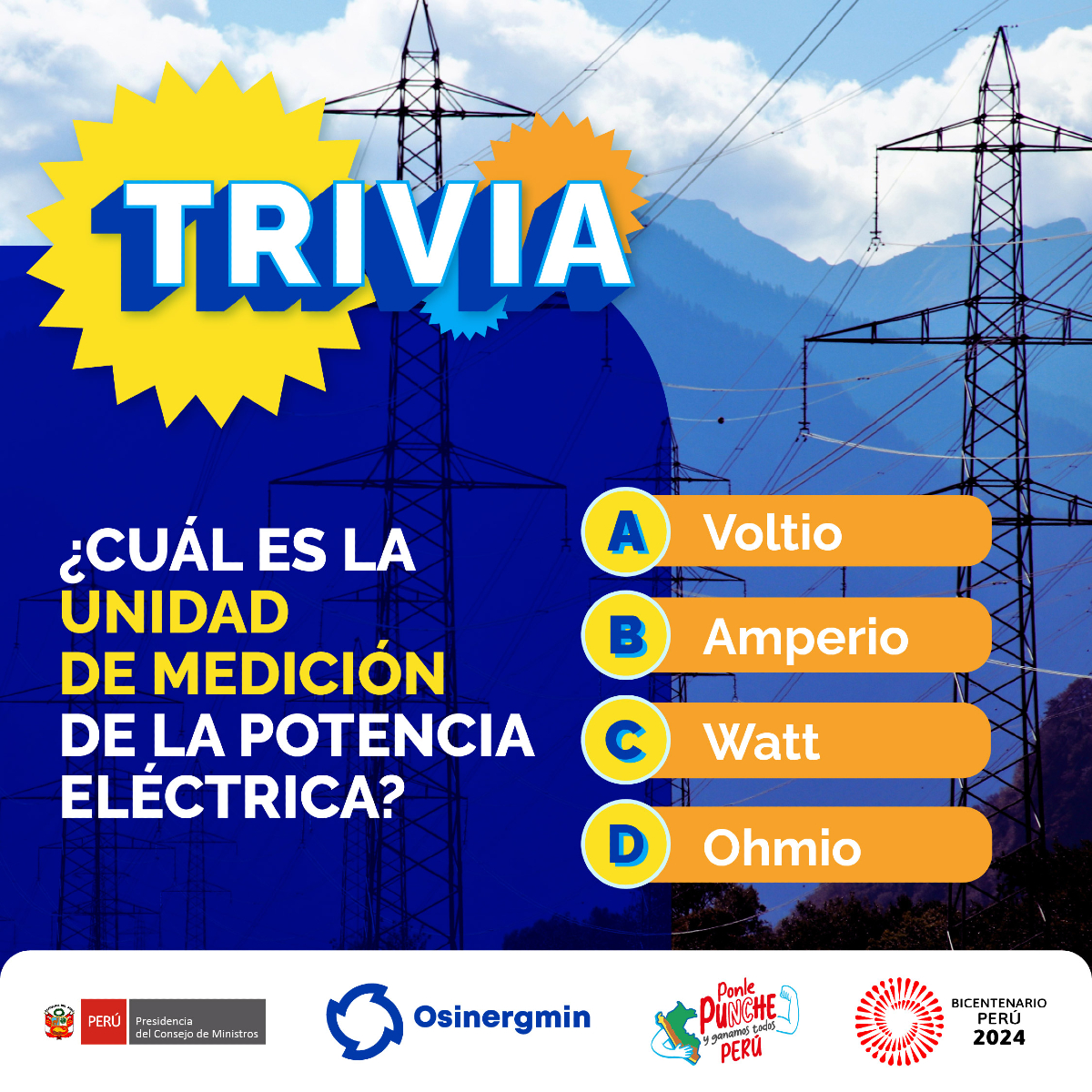 OSINERGMIN's tweet photo. #TriviaOsinergmin 🤔 | ¿Has escuchado estos nombres antes? Es momento de demostrar tus conocimientos sobre temas eléctricos. ⚡

Déjanos la respuesta en comentarios. 💪

#Trivia #Energía #Electricidad #SabíasQue #FelizMiércoles #Voltio #Amperio https://t.co/raFIubEbax