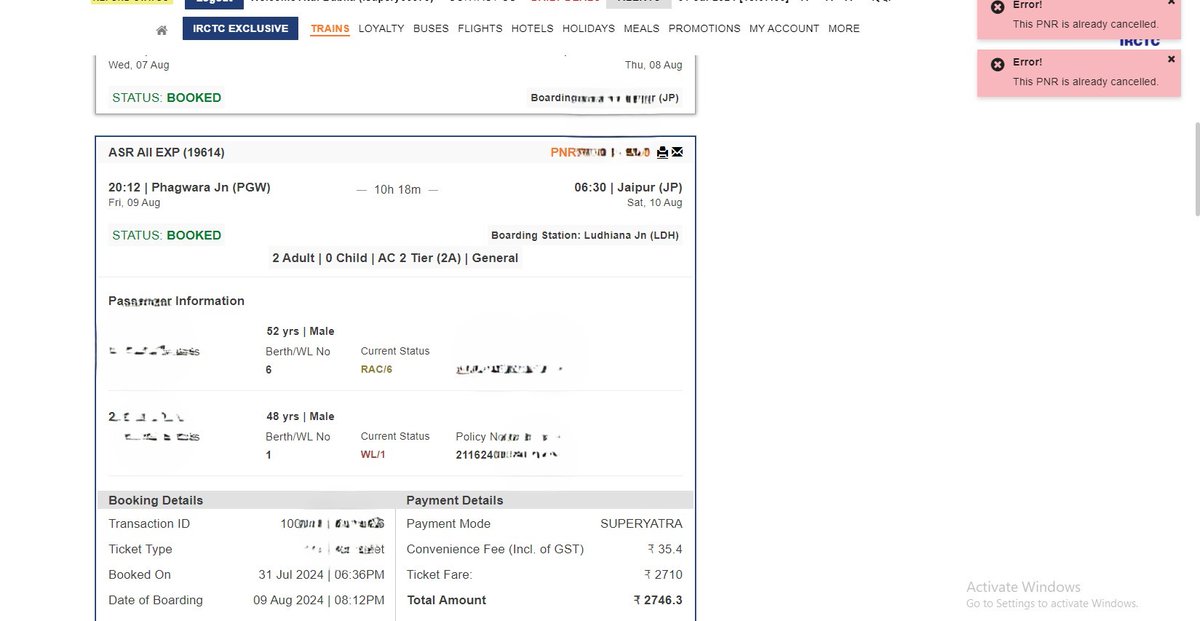 Atul Bubna (@atulbubna) on Twitter photo Just booked a ticket on IRCTC and when I am trying to take print (save) of this ticket, an error shows "PNR is already cancelled". WTF is this?? If you are enjoying your life and want to suffer, book a ticket from IRCTC. <a href="/RailMinIndia/">Ministry of Railways</a> <a href="/NWRailways/">North Western Railway</a> <a href="/IRCTCofficial/">IRCTC</a> <a href="/AshwiniVaishnaw/">Ashwini Vaishnaw</a> Just booked a ticket on IRCTC and when I am trying to take print (save) of this ticket, an error shows "PNR is already cancelled". WTF is this?? If you are enjoying your life and want to suffer, book a ticket from IRCTC. <a href="/RailMinIndia/">Ministry of Railways</a> <a href="/NWRailways/">North Western Railway</a> <a href="/IRCTCofficial/">IRCTC</a> <a href="/AshwiniVaishnaw/">Ashwini Vaishnaw</a>