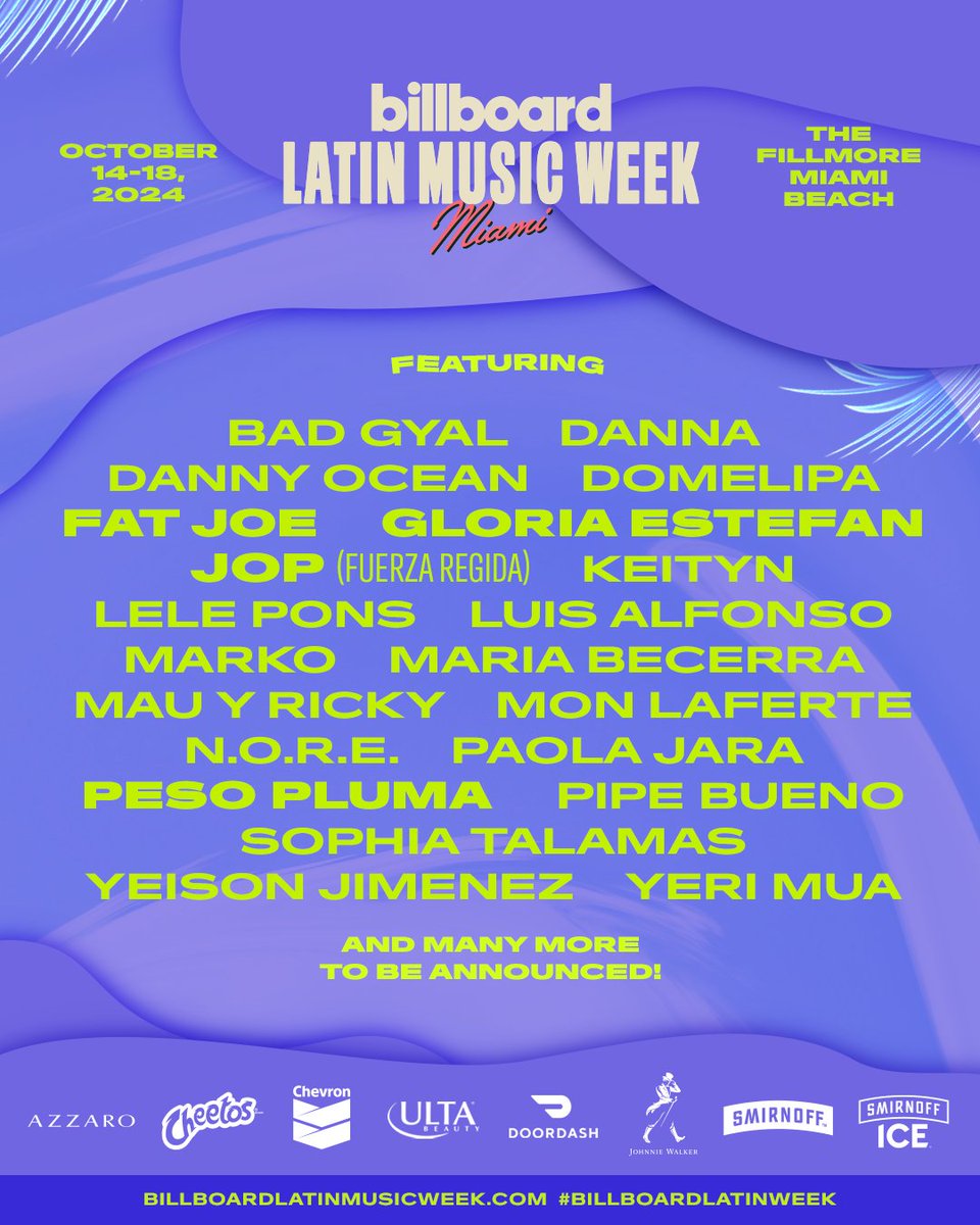 Don't miss <a href="/dannajustdanna/">Danna</a> in the biggest week in Latin music, returning to Miami from October 14-18, 2024! 🌴😎  

Get your tickets for #BillboardLatinWeek here:  blbrd.cm/GUV3QJN