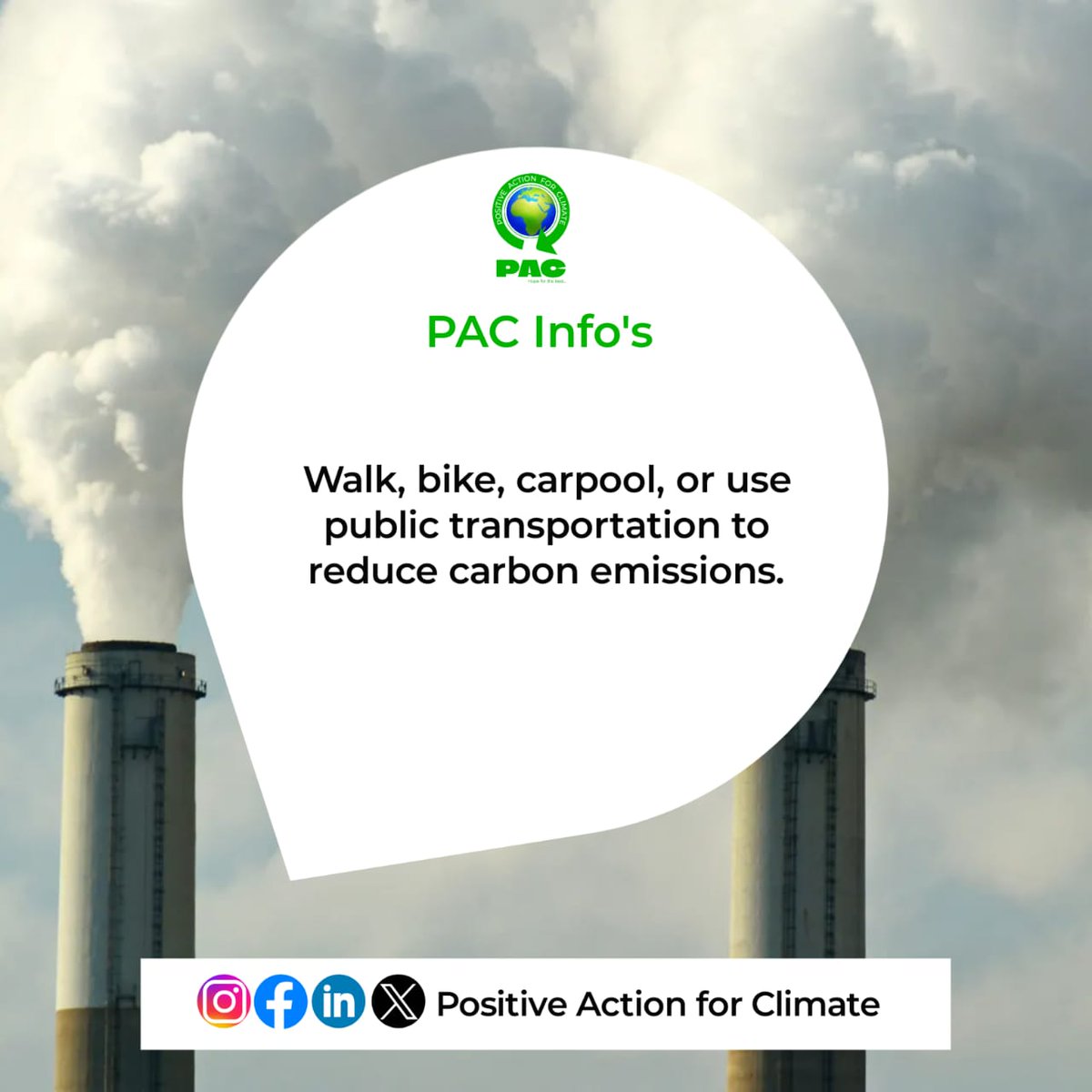 PA_Climate's tweet photo. Every mile counts. Reduce your carbon footprint by walking, biking, carpooling, or taking public transportation.
Small steps, big impact. Opt for greener commuting options
#Postiveactionforclimate #PAC #PACInfo #climate #climatechange #climateactionnow #climateaction #climate https://t.co/VH77GGPykf