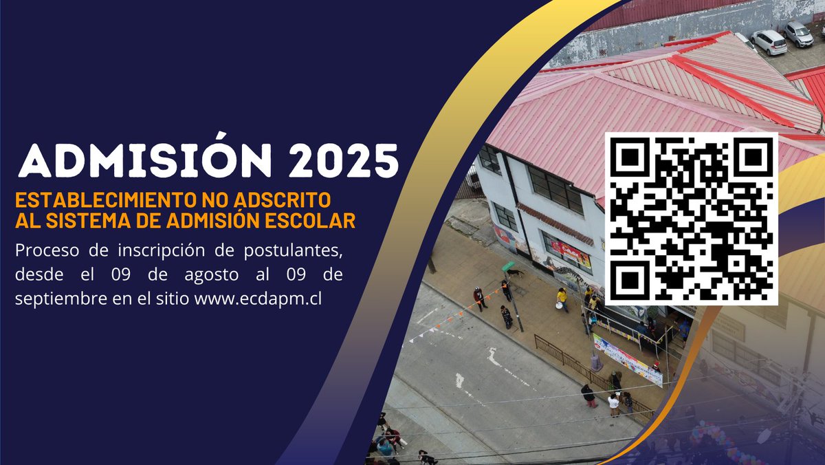 🎨 ¡Invitación al Proceso de Admisión 2025! 🎭

La Escuela de Cultura y Difusión Artística de Puerto Montt abre su proceso de admisión. Inscripciones del 9 de agosto al 9 de septiembre en ecdapm.cl. 

¡Únete a esta comunidad única! 🌟
#PuertoMontt #EscuelaDeCultura