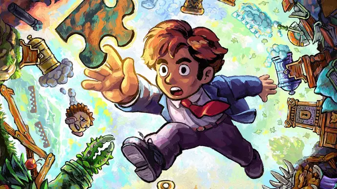 Artwork of Braid: Anniversary Edition showing suited character reaching for a jigsaw piece