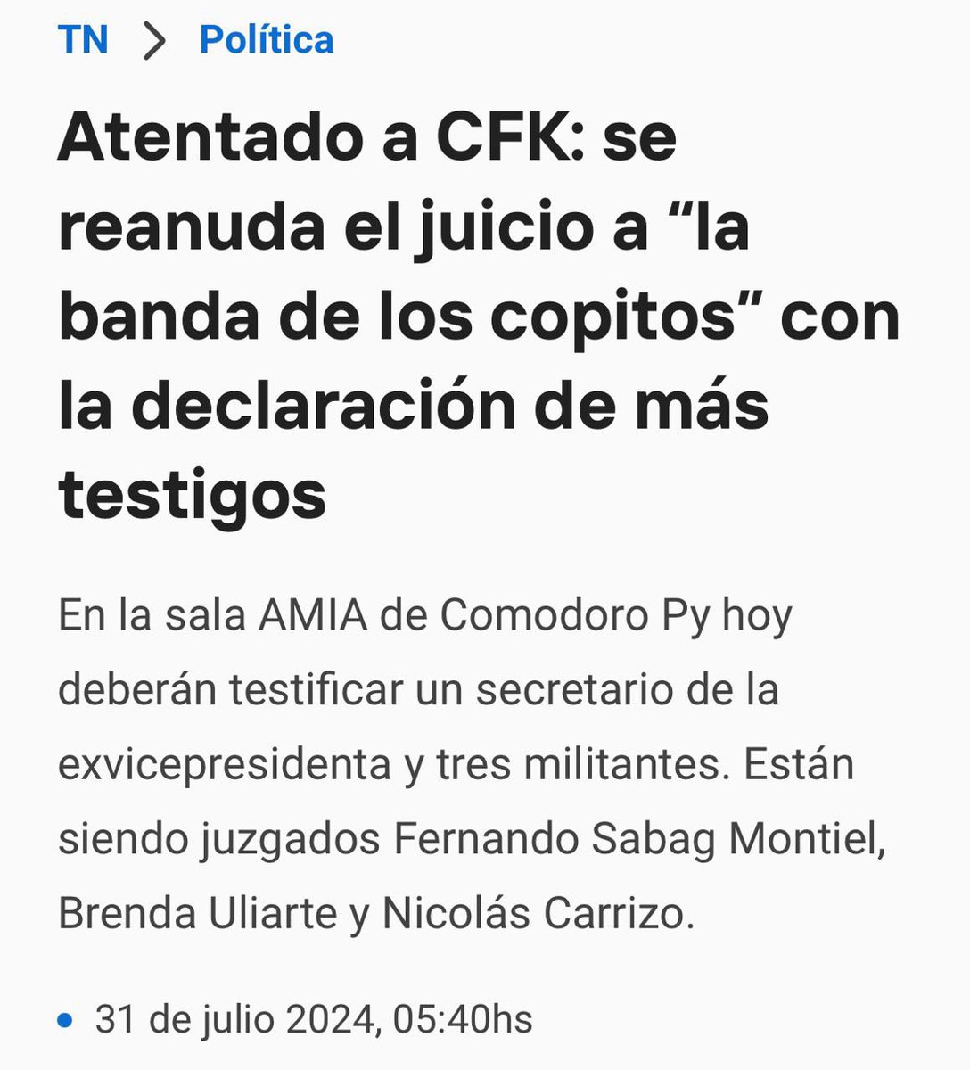 gabiestevezok's tweet photo. Se reanuda un proceso que solo juzga autores materiales. Hay que romper el pacto de impunidad que hay entre sectores económicos, judiciales, políticos y mediáticos para encubrir a los autores intelectuales del atentado contra @cfkargentina.

Bullrich y Caputo ocupan importantísimos espacios de poder en el gobierno de @jmilei cuando sobra evidencia de su vinculación con el intento de magnicidio.
