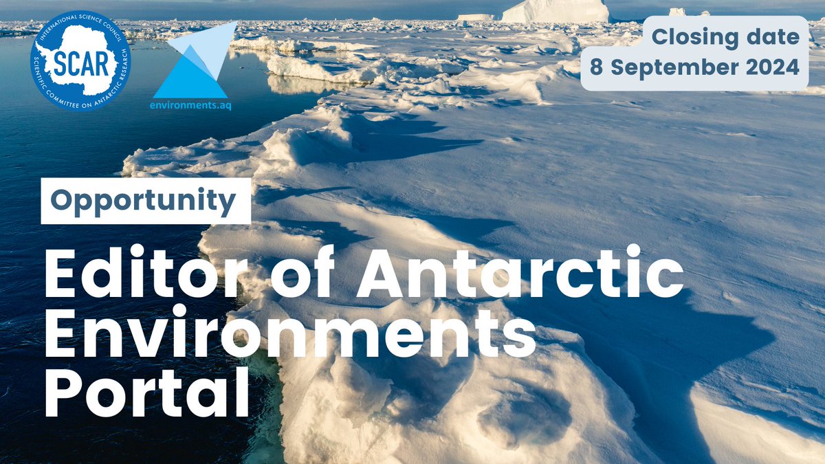 Scientific Committee on Antarctic Research (SCAR) (@scar_tweets) on Twitter photo Job Alert 🔔 We're hiring an Editor for the Antarctic Environments Portal! This is a unique opportunity to create digestible summaries of the latest science on Antarctic environments for policy audiences.
Applications due 8 September 2024.
Details: bit.ly/4d5Ubu8 Job Alert 🔔 We're hiring an Editor for the Antarctic Environments Portal! This is a unique opportunity to create digestible summaries of the latest science on Antarctic environments for policy audiences.
Applications due 8 September 2024.
Details: bit.ly/4d5Ubu8