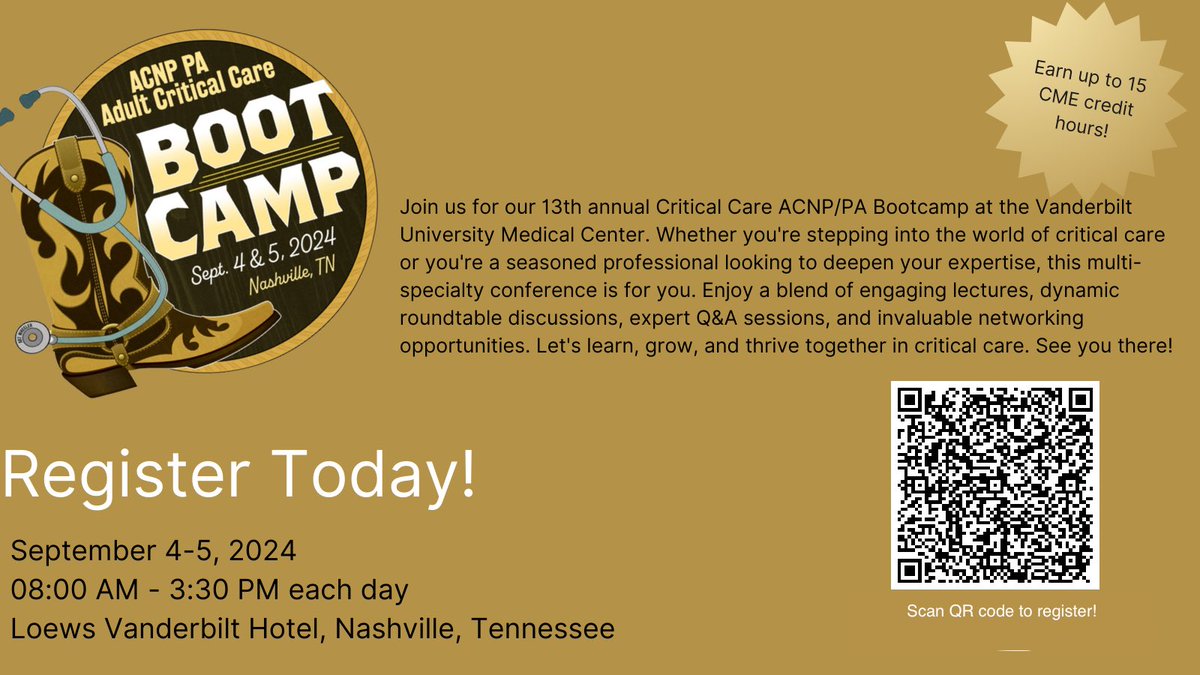 📢 🩺 Join the 13th Annual #CCBootcamp2024 for cutting-edge critical care topics, roundtable discussions, and networking events. Elevate skills, connect with clinical experts, and shape the future of critical care.