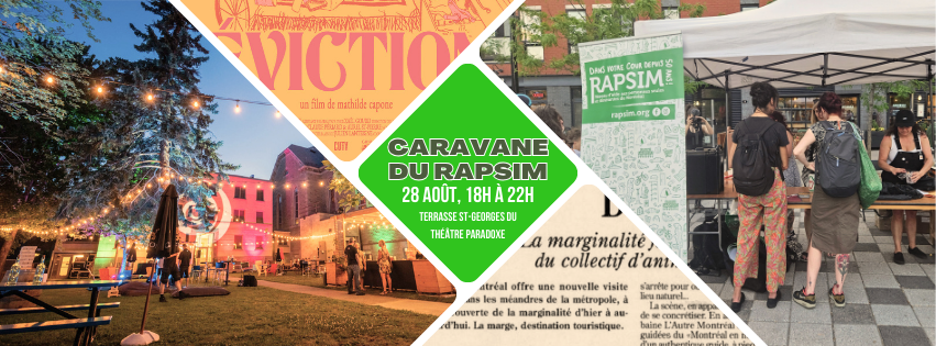 50e du RAPSIM: Caravane dans le Sud-Ouest le 28 août dès 18h00! <a href="/TheatreParadoxe/">Théâtre Paradoxe</a> 

Discussions, projections, animations entourant l’itinérance et un parcours en autobus animé par <a href="/AutreMontreal/">L'Autre Montréal</a>.

Toutes les infos + inscriptions: fb.me/e/21VjmJCvt