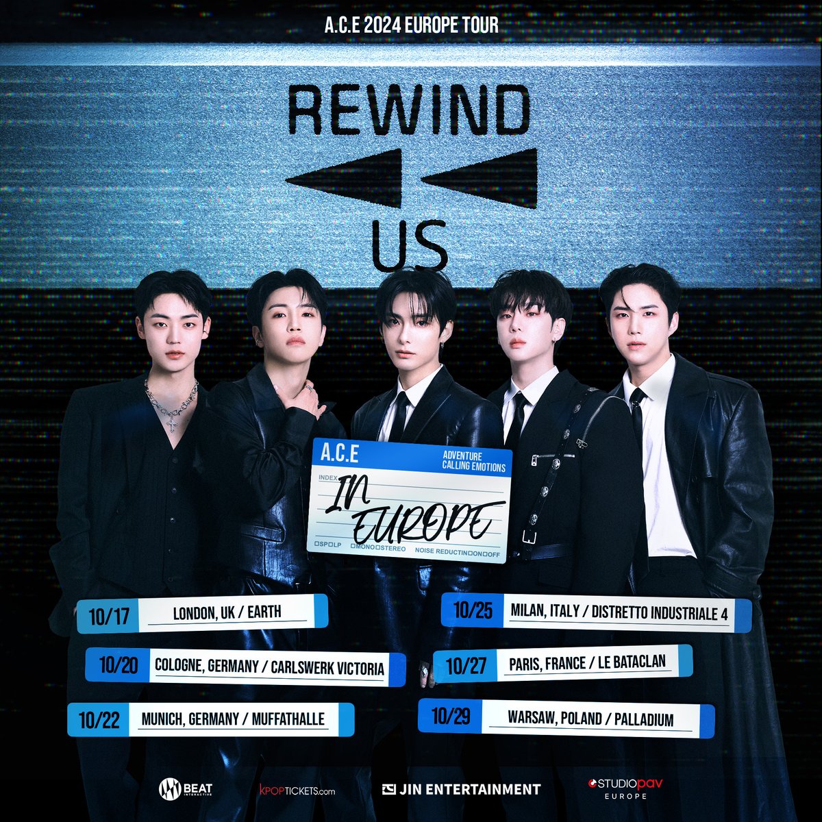 StudioPAVEurope's tweet photo. #CHOICE in Europe, thanks for your patience 🫰 we can finally announce that A.C.E will be coming to you in OCTOBER for their ⏪ REWIND US TOUR ⏪!

Stay tuned, because tickets and benefits will go on sale VERY SOON!

#ACE #에이스 #REWINDUSTOUR #REWINDUS_EUROPE https://t.co/55rJejGExO