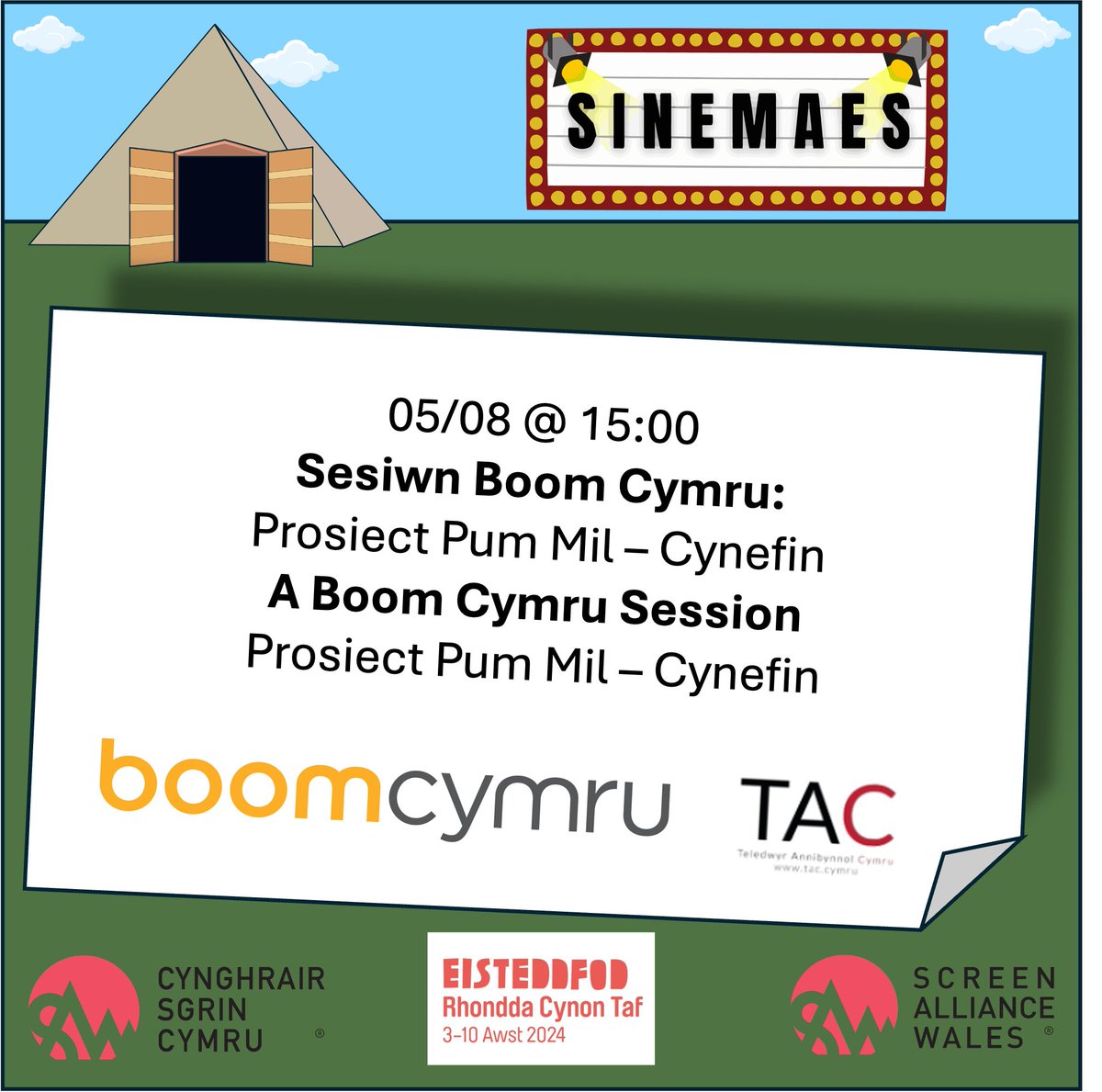 ScreenAllianceW's tweet photo. Croesawn @boomcymru i'r #Sinemaes Dydd Llun a'r tîm #ProsiectPumMil

We welcome Boom Cymru and the Prosiect Pum Mil team on Monday to the Sinemaes

@eisteddfod https://t.co/ufg8LsdrYb