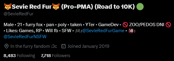 web.archive.org/web/2022123020…

@/SevieRedFur

Zoophile.

also, update! 

[I pulled this tweet out of my drafts, since I saw the update] x.com/MochiFolf/stat…