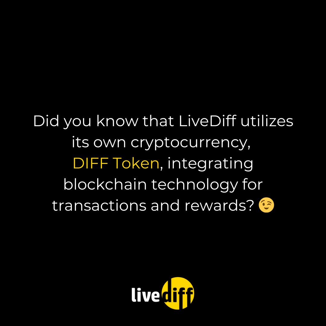 LiveDiff is taking things to the next level with our very own cryptocurrency, DIFF Token! 🚀 Integrating blockchain technology for seamless transactions and exciting rewards!

 #LiveDiff #DIFFToken  #Cryptocurrency #Innovation