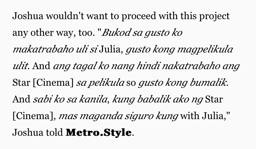 xoxonikowl's tweet photo. “And sabi ko sa kanila, kung babalik ako ng Star Cinema, mas maganda siguro kung with Julia,"

- Joshua Garcia https://t.co/54gDSuEkgc