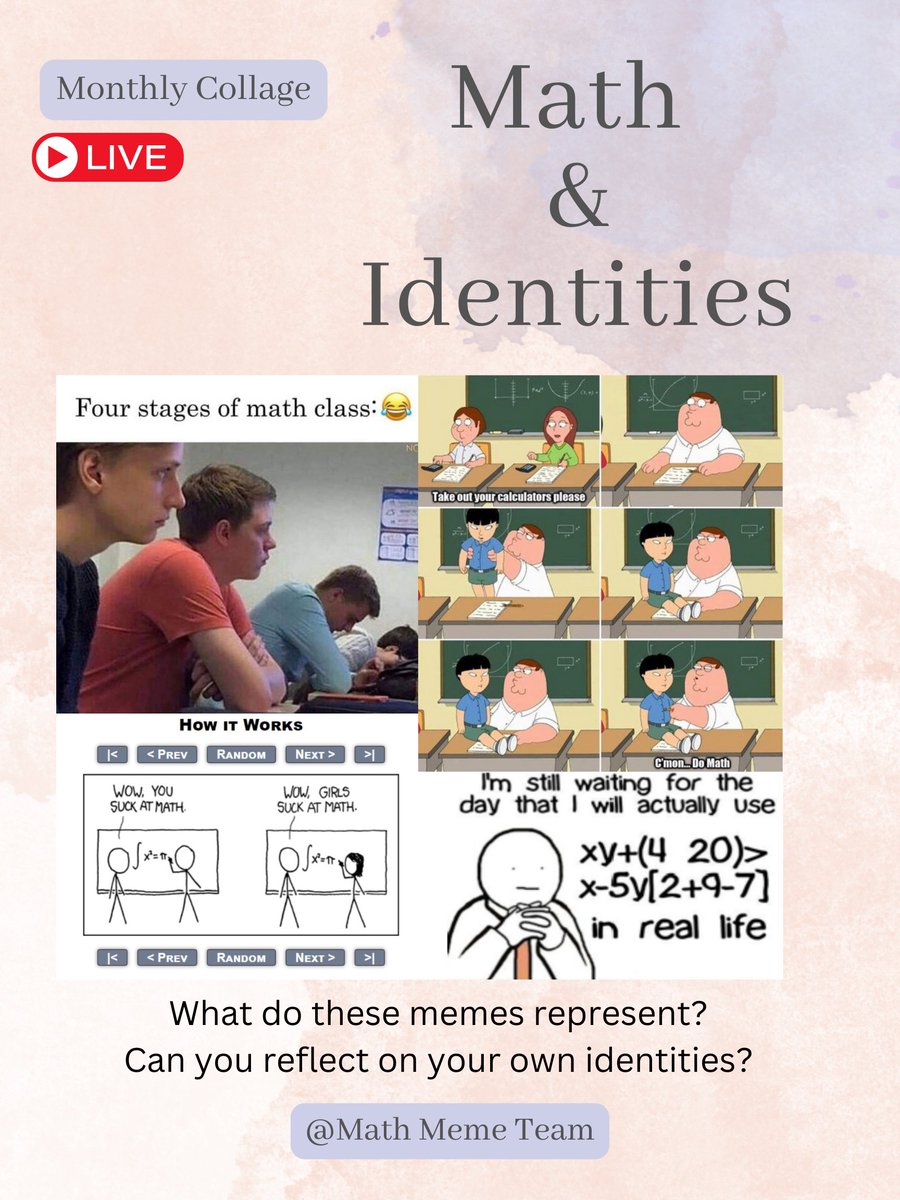 MathMemeTeam's tweet photo. HIIII all, it is time for our monthly collage discussion! We will start our live discussion at 6 p.m.(EST)/5 p.m.(CST), please join us!
Here will be our collage. ⬇️ https://t.co/R7kplYdU9M