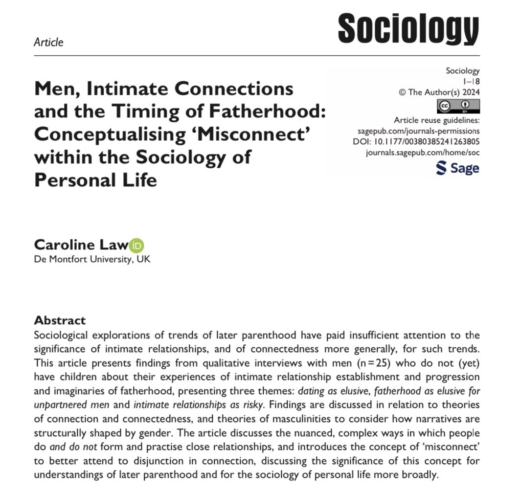 Check out this new open access paper by Caroline Law, CRR researcher, on men and intimate connections and the timing of fatherhood

journals.sagepub.com/doi/epub/10.11…