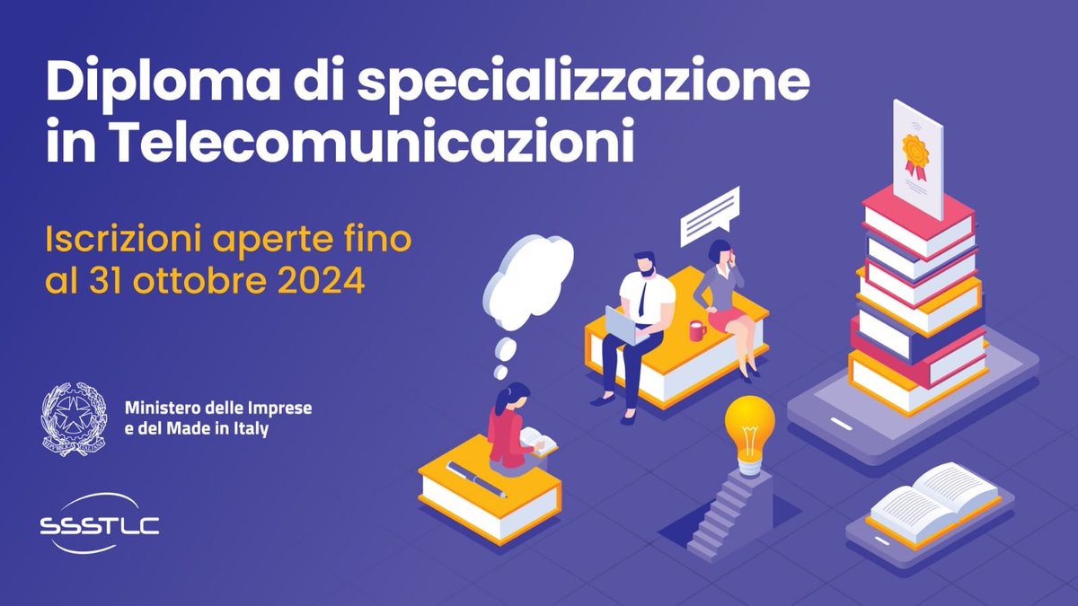 mimit_gov's tweet photo. 🎓#Bando Scuola Superiore di Specializzazione in Telecomunicazioni del #MIMIT a.a. 2024/25
📌Aperte fino al #31ottobre le iscrizioni al corso post laurea di diploma di specializzazione in #TLC riservato ai laureati in #ingegneria.
#SSSTLC @SapienzaRoma
https://t.co/1XpewdEtoJ https://t.co/TbymHmrfko