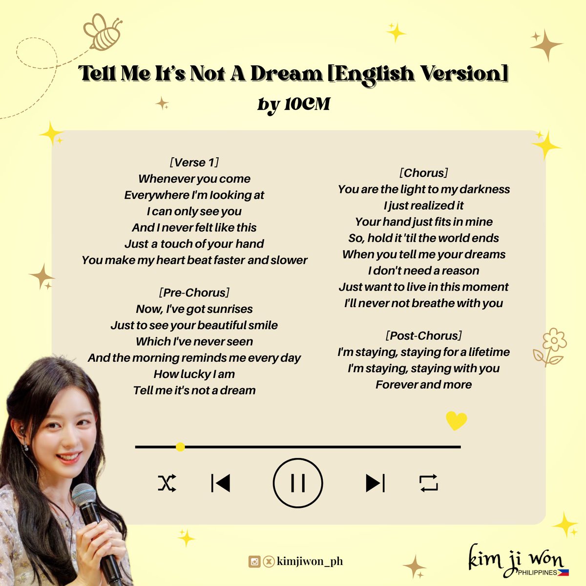 kimjiwon_ph's tweet photo. D-3 until #BEMYONEinMANILA! 🐝💛

Before we meet Kim Ji Won this Saturday, 
let’s all practice #QueenOfTears OST
‘Tell Me It’s Not A Dream’, shall we? 😉

Spotify: https://t.co/dH4RKBJzRf

YouTube: https://t.co/NyaLaj6frP

#KIMJIWON #김지원 #金智媛 #キムジウォン https://t.co/8rAIiGIIjQ
