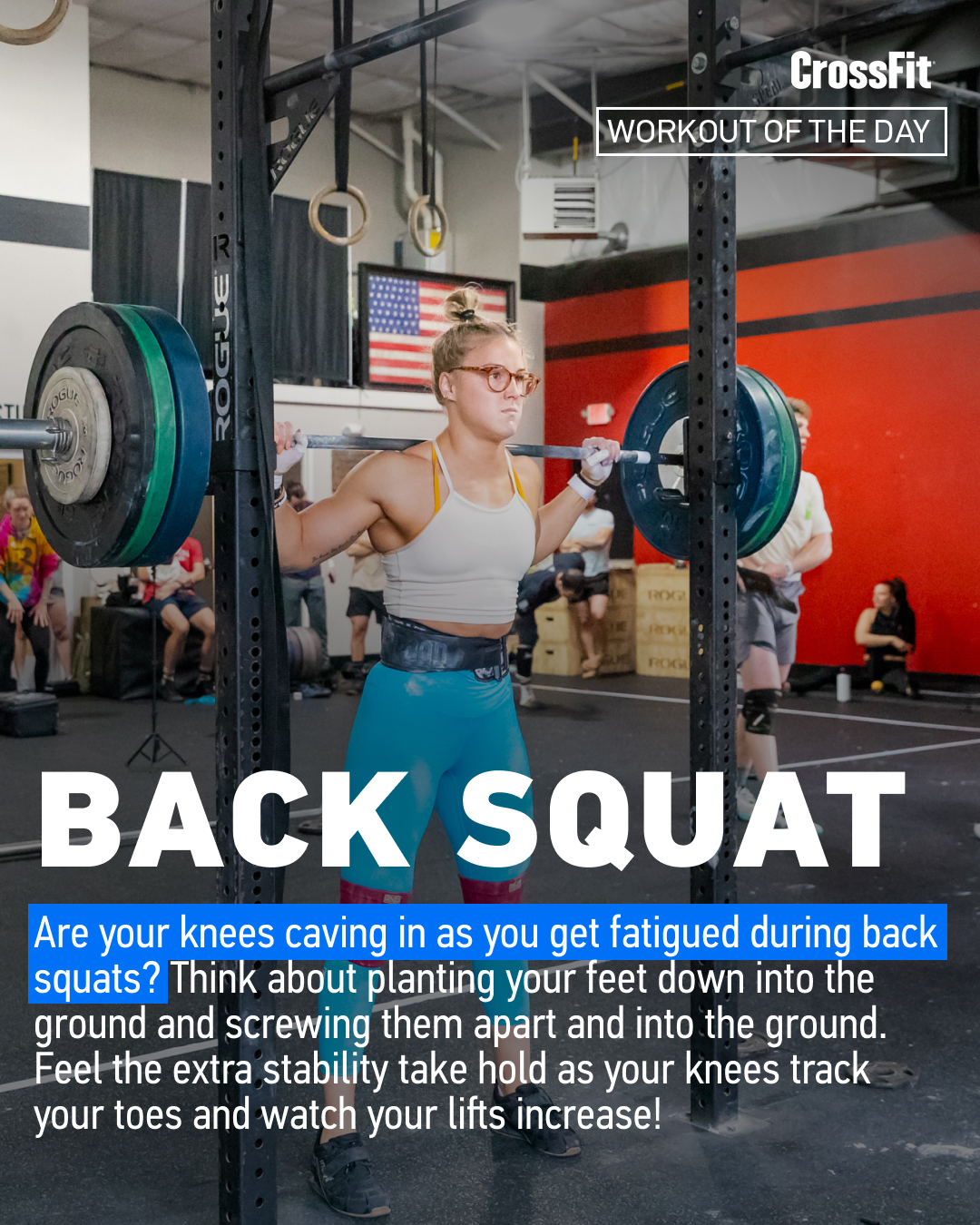 CrossFit on X Workout of the Day Wednesday 240731 On a running 35 minute clock From 0 00 12 00 Every 3 minutes for 4 sets 5 back squats From 12 00 17 00 Rest From 17 00 35 00 5 rounds