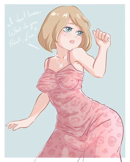 This post was quite a while ago, but here's how I see Ashley in that dress. Hope you like it! #art #ResidentEvil #ResidentEvil4Remake #AshleyGraham #fanart