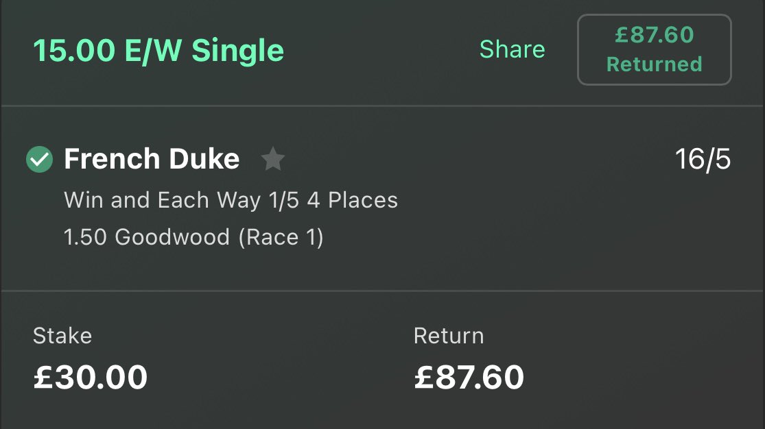 PatrickTipping1's tweet photo. French Duke 7/2 VIP Winner🥇

👉 https://t.co/nqK4lYX79l… 👈

#HorseRacingTips #HorseRacing #Goodwood #GoodwoodRaces #FreeTips #Telegram https://t.co/V7xT0VMxdU