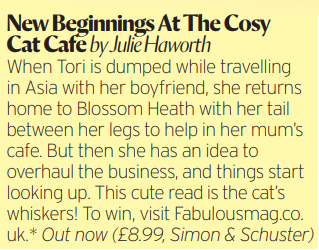 Huge thanks to <a href="/FabFrosty/">Claire Frost</a> for featuring <a href="/jhaworthauthor/">Julie Haworth</a>'s #NewBeginningsAtTheCosyCatCafe in <a href="/Fabulousmag/">Fabulous</a>! 

'This cute read is the cat’s whiskers!'

WIN 1 of 10 copies here: thesun.co.uk/fabulous/29318…