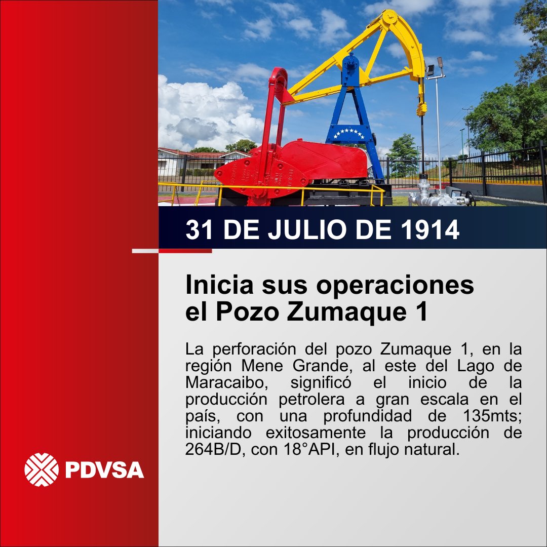 Hecho que marcó el inicio de una industria que ha sido pilar fundamental para el desarrollo de nuestra nación. El Zumaque 1 demostró la riqueza de la tierra venezolana. Hoy, más que nunca, debemos trabajar juntos para proteger los recursos energéticos de Venezuela.