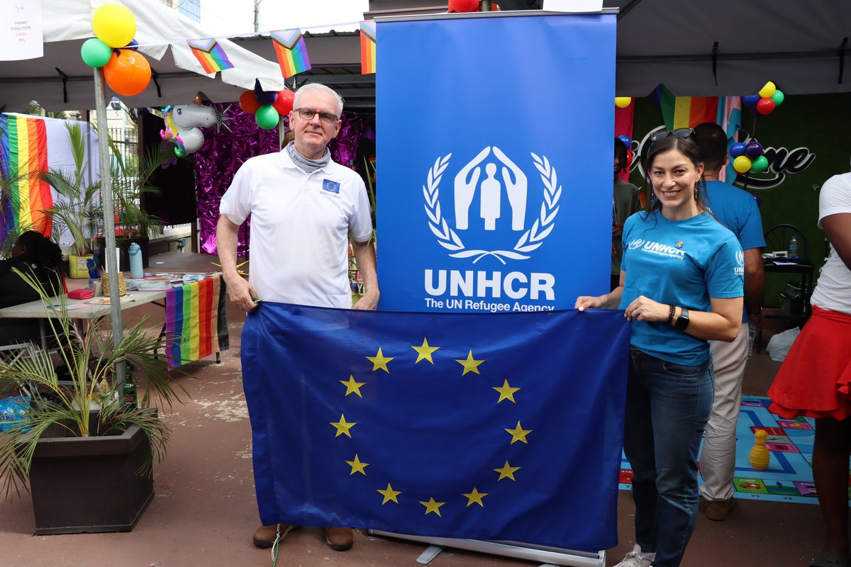 UNHCRTT's tweet photo. This weekend, UNHCR supported @pridetrinbago for the Pride Fair and Parade, in solidarity with LGBT+ refugees around the 🌎 who are forced to flee their countries to find safety because of who they are or who they 💙. 

We also shared insight on the challenges refugees face. https://t.co/MHP2p3hKVW