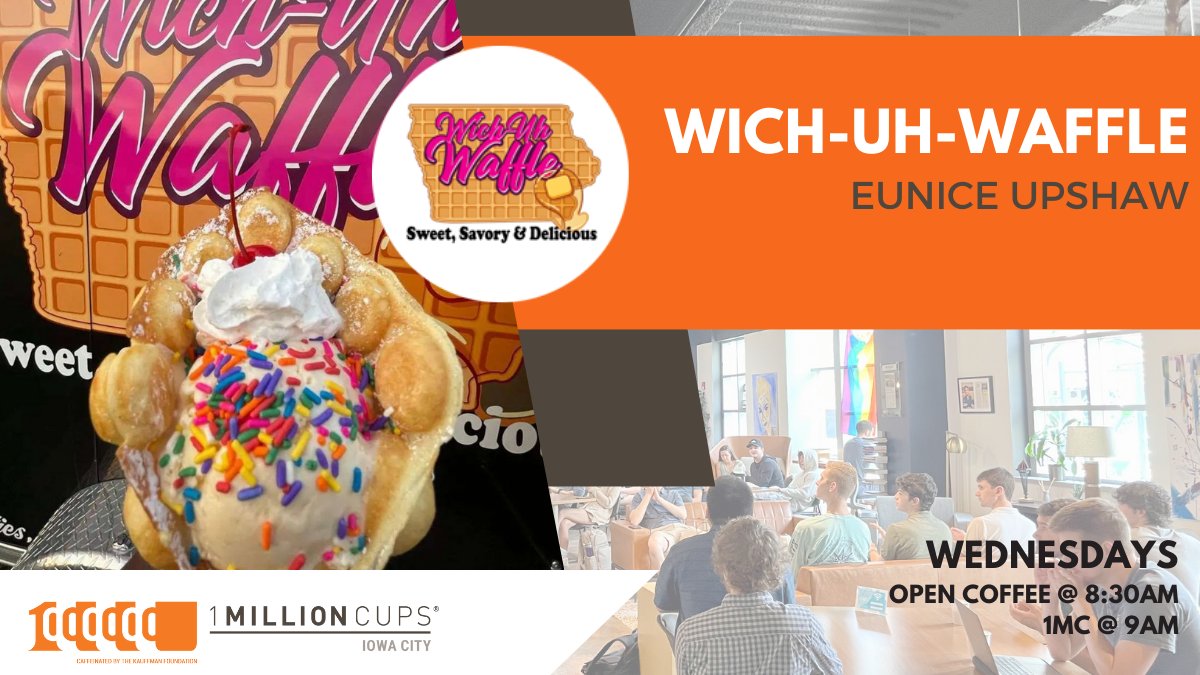 Join us at MERGE this Wed. for 1MC! We'll be hearing from Eunice Upshaw, Owner of Wich-Uh-Waffle – a mobile food trailer that specializes in serving fresh, delicious Belgian &amp; Bubble Waffles.

Open Coffee @ 8:30am | Presentation @ 9am