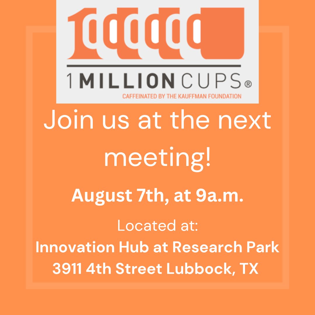ttusbdc's tweet photo. Don't forget! Every first Wednesday, entrepreneurs present business ideas to the local community and learn how those around them can support their business in its growth. Join our local 1 Million Cups (1MC) community! https://t.co/eXet0aWEB3 
#1MC #SBDCLBK https://t.co/6tkRjxgaxh