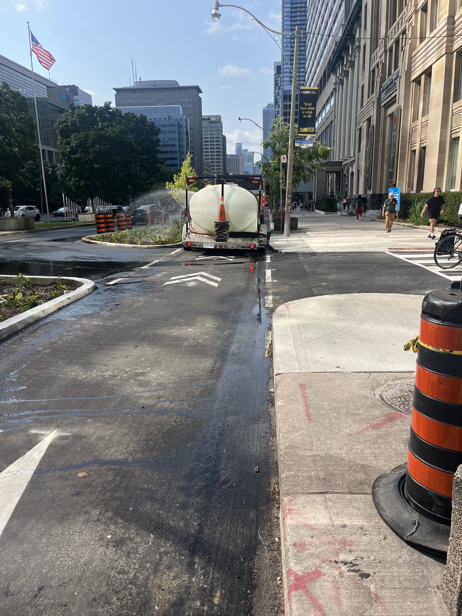 Classic TO scene. Brand new University bike lanes, built by the city at some expense, wholly occupied by what appears to be a city contracted truck forcing riders into busy traffic. The guy behind the wheel was on his phone, of course. You’d almost be disappointed if be wasn’t.
