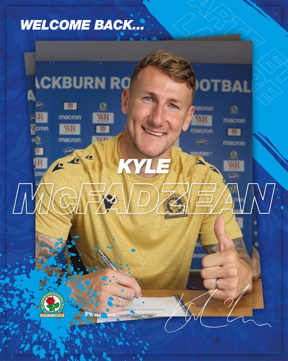 Rovers's tweet photo. ✍️ We are delighted to announce that Kyle McFadzean has re-joined the club.

The experienced centre-back has signed a one-year contract at Ewood Park through to June 2025.

#Rovers 🔵⚪️ https://t.co/Zi7MJIN83t
