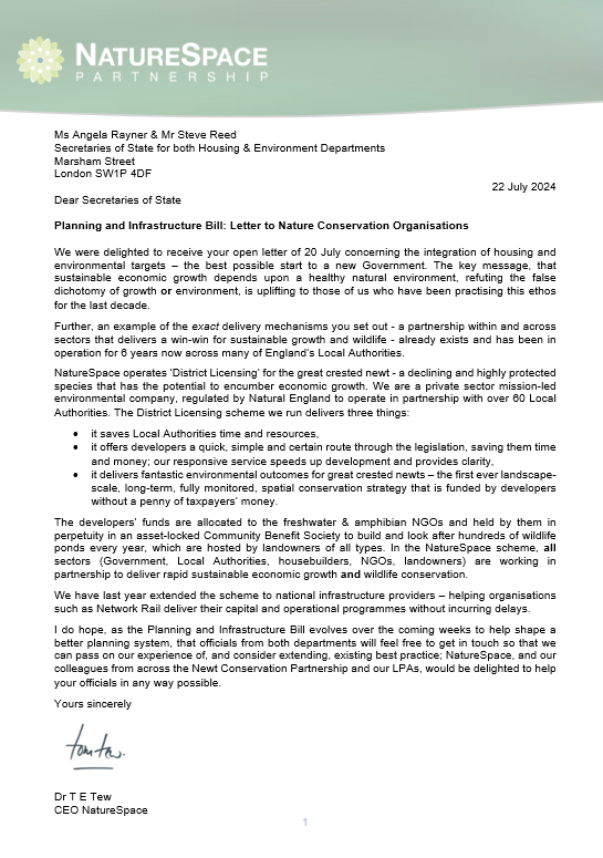 A step forward in environmental action, and a letter from our CEO on the recent Planning and Infrastructure Bill naturespaceuk.com/naturespaces-r…  #newts #EnvironmentalPolicy #planning #Infrastructure