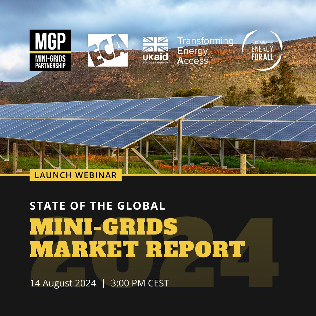 AfricaMDA's tweet photo. 🌟AMDA is excited to support the Mini-Grids Partnership’s launch of the State of the Global Mini-Grids Market Report 2024! 🌍
Join the webinar on 14 August at 3:00 PM for key insights and trends. Register now to secure your spot! 🔗https://t.co/4j2pt6wTDf
#MiniGrid #EnergyAccess https://t.co/v6d7tlBmWe