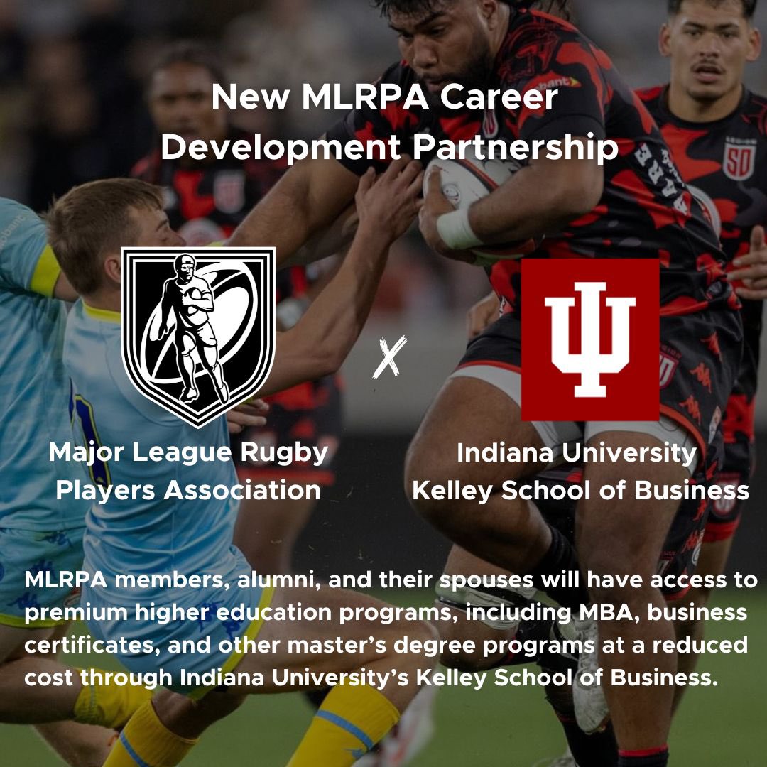 Major League Rugby Players Association (@mlr_players) on Twitter photo We are excited to partner with Indiana University’s <a href="/KelleySchool/">Indiana University Kelley School of Business</a> of Business to provide more opportunities for our member players, their spouses, and alumni!
Read the full announcement: mlrpa.com/kelley We are excited to partner with Indiana University’s <a href="/KelleySchool/">Indiana University Kelley School of Business</a> of Business to provide more opportunities for our member players, their spouses, and alumni!
Read the full announcement: mlrpa.com/kelley