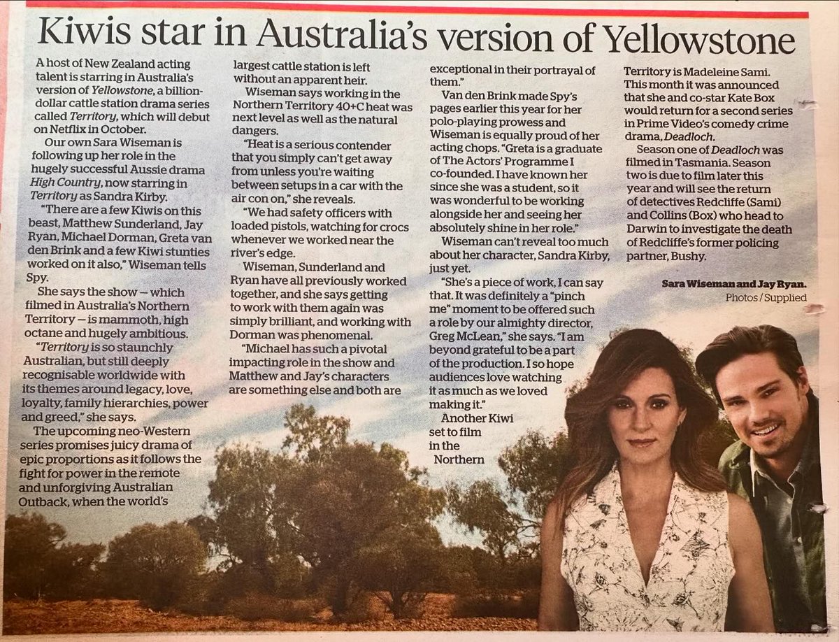 News article from one of Jay Ryan's latest projects, a Netflix original series called Territory (formally advertised as The Desert King)  #JayRyan <a href="/nzherald/">nzherald</a> #Territory <a href="/GregECP/">Greg McLean</a>