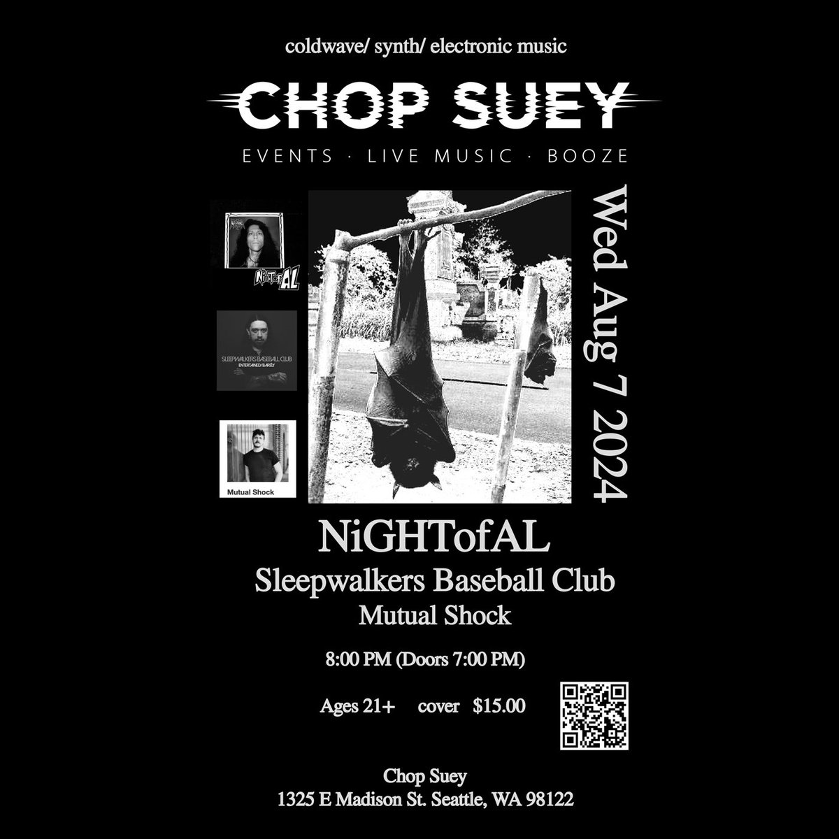 Next live show will be at Chop Suey in Seattle with Sleepwalkers Baseball Club and Mutual shock
#nightofal #live