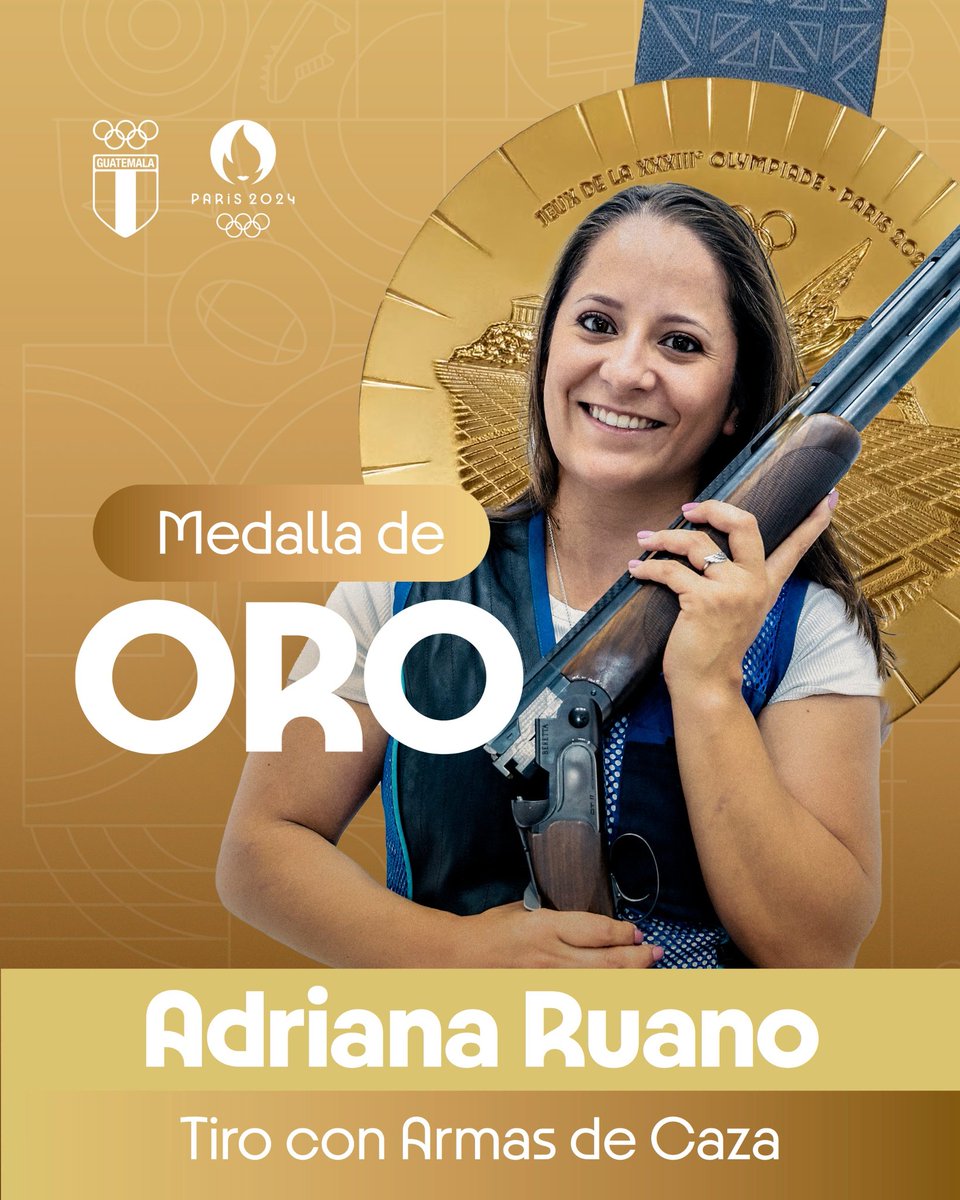 NGuatemala's tweet photo. #Paris2024    | ¡ADRIANA RUANO ES DE ORO! 🥇 

En una monumental actuación en la final de foso olímpico en tiro con armas de caza, Adriana Ruano consigue la primera medalla de oro en unos Juegos Olímpicos para Guatemala 🇬🇹👏🏻 https://t.co/VbezLlriMw
