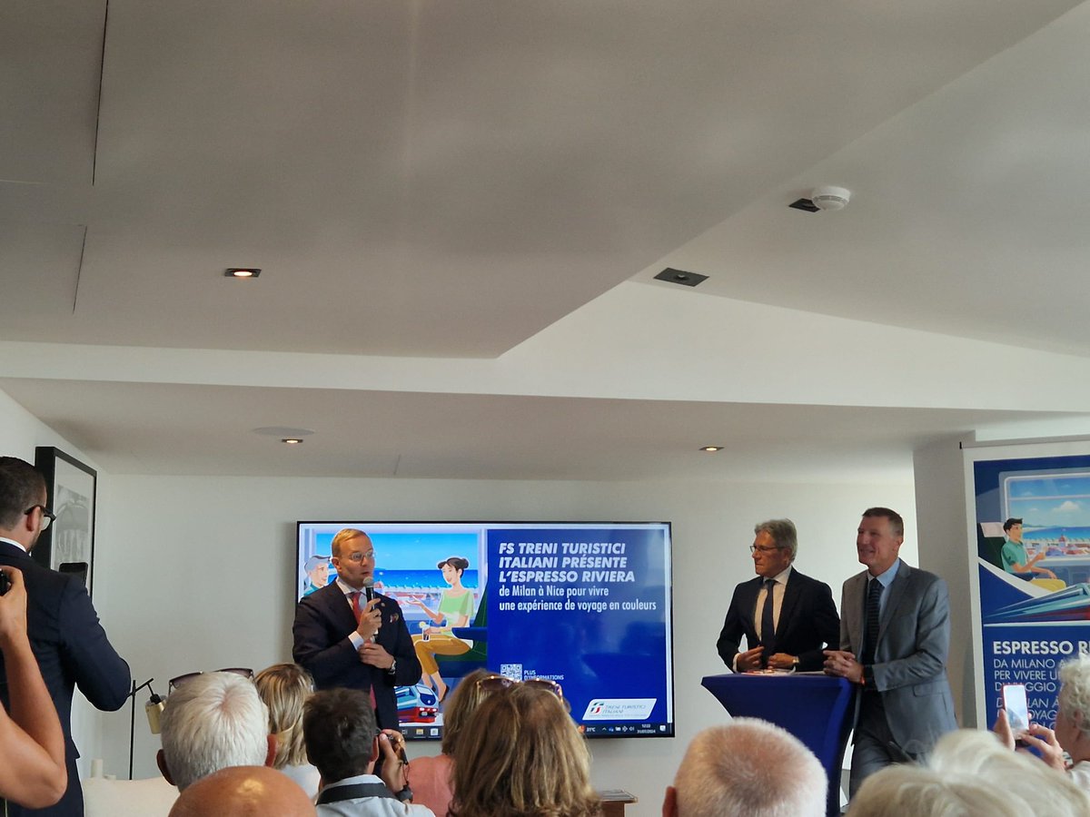 ProCotedazur's tweet photo. [NEW🚆] @ProCotedazur a assisté aujourd'hui à la présentation de l'Express Riviera, nouvelle liaison entre Nice et Milan, par FS Treni Turistici Italiani, en partenariat avec la Chambre de Commerce Italienne Nice, Sophia Antipolis, Cote d'Azur. https://t.co/yjve652Wl8