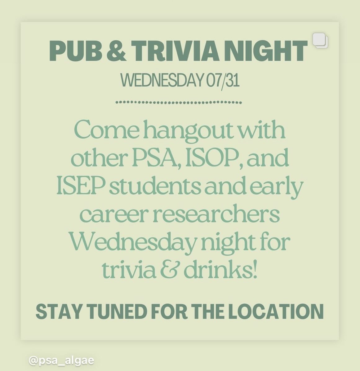 Calling all Students and Early Career researchers at PSA-ISOP-ISEP 2024! Tonight is our mixer and games night. Join us from 7pm to 10pm! 
Location:  UW Fisheries Building Lawn!