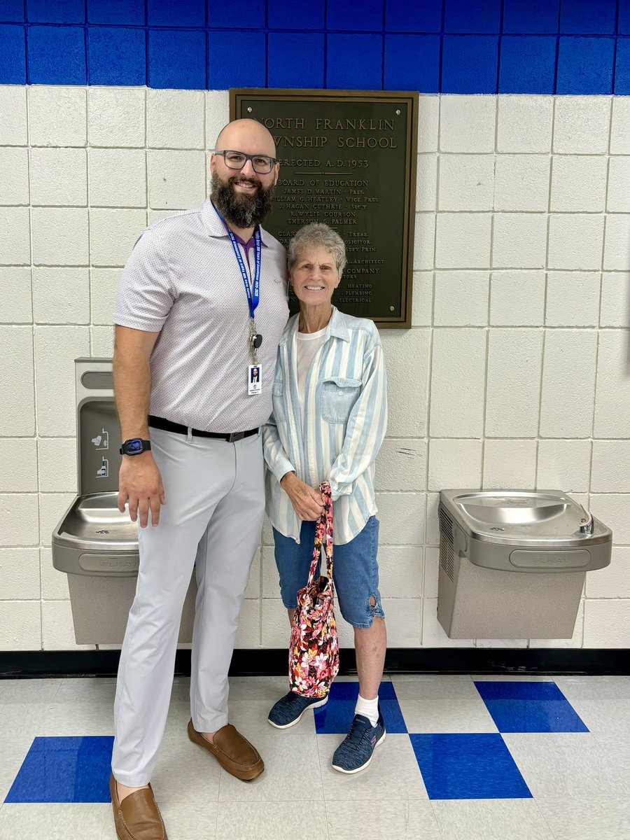 MrChairge's tweet photo. I had the honor of giving a tour to my grandmother-in-law, Barbara Richardson, of @west_elem. She attended when it was first built in 1953 (N Franklin Twp School) and was amazed by the beautiful changes! Memories flowed when she saw her old principal’s name on the plaque. https://t.co/KfO9GKCGbr