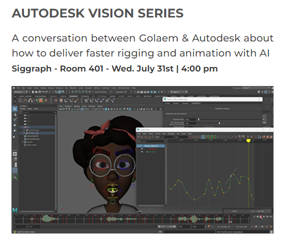 Hey #SIGGRAPH2024 
Thanks for attending our talks yesterday, but wait there is more!
Meet us on the  #Golaem and <a href="/Autodesk_ME/">Autodesk M&E</a>  booths today. And see you for a Q&amp;A in @Autodesk  Vision Series!
#VFX #Animation #Crowd #Layout